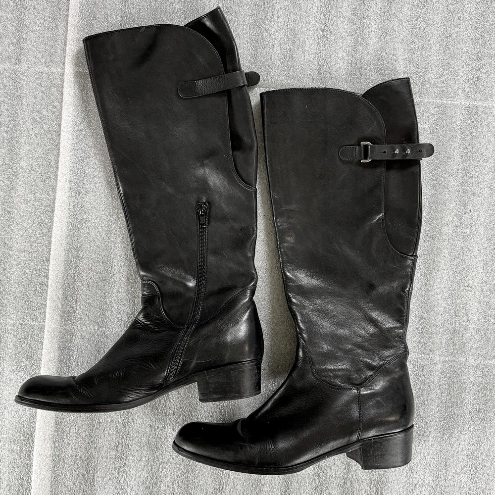 Sesto Meucci Riding Boots Womens 10M Black Leather Italy Knee High Equestrian - Picture 3 of 9